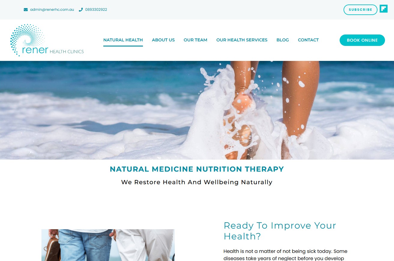Rener Health Clinics website home page