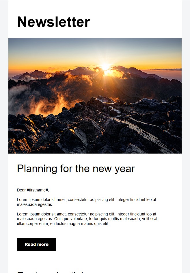 Newsletter email template — Planning for the new year