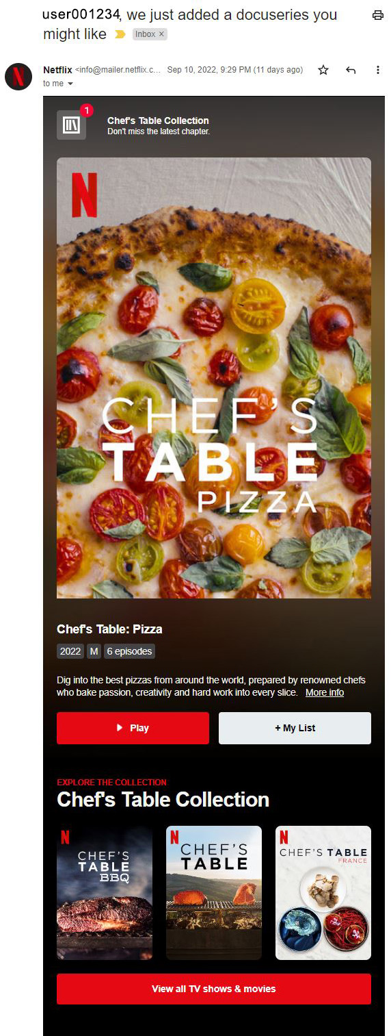 Netflix email personalisation example