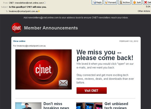CNET list refresh email